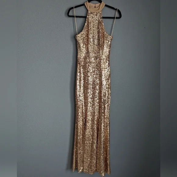 open lace back dress Talk of The Party Deep Sweetheart Strapless Sequin Maxi Dress - Rose Gold main image 1
